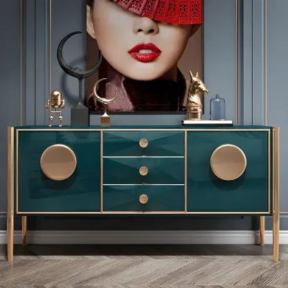 Modern Glossy Wooden Buffet Table with Drawers & Cabinets Image - 1