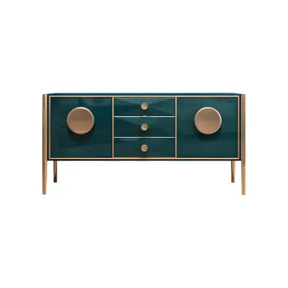 Modern Glossy Wooden Buffet Table with Drawers & Cabinets Image - 5