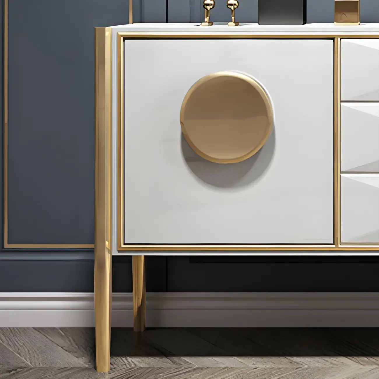 Modern Glossy Wooden Buffet Table with Drawers & Cabinets Image - 9