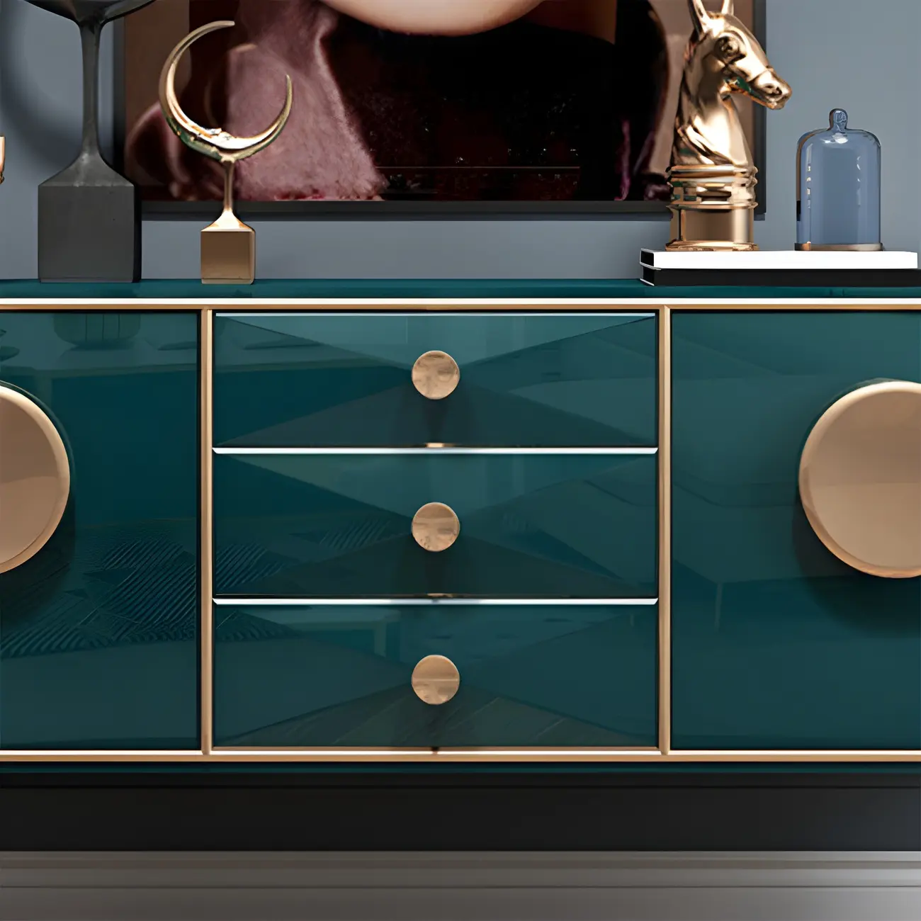 Modern Glossy Wooden Buffet Table with Drawers & Cabinets Image - 10 | homeyfad