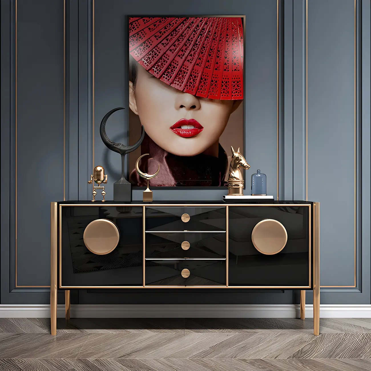 Modern Glossy Wooden Buffet Table with Drawers & Cabinets Image - 11 | homeyfad