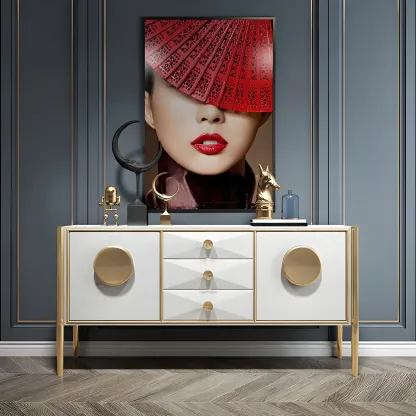 Modern Glossy Wooden Buffet Table with Drawers & Cabinets Image - 12