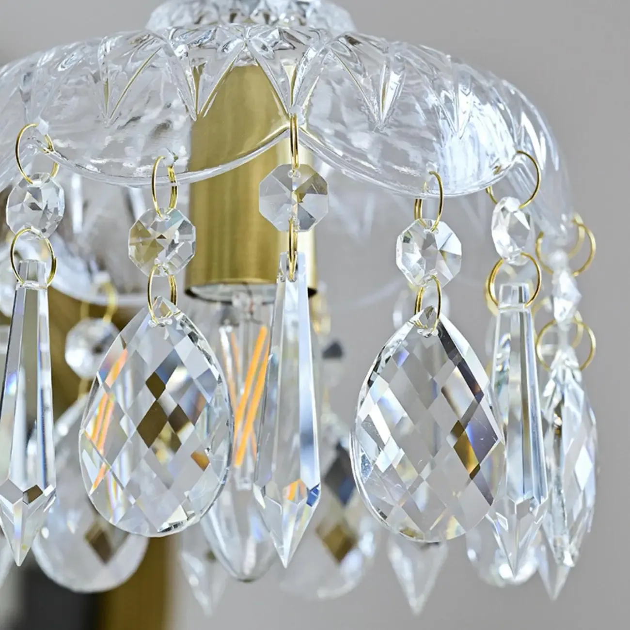 Elegant Clear Crystal Chandelier with Luxurious Accents for Living Room Image - 8