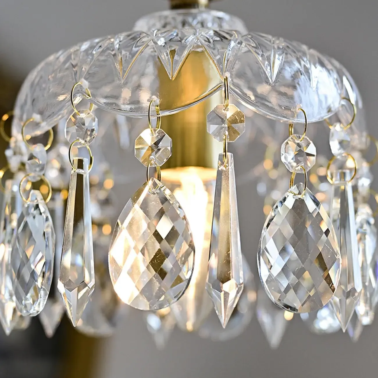 Elegant Clear Crystal Chandelier with Luxurious Accents for Living Room Image - 9