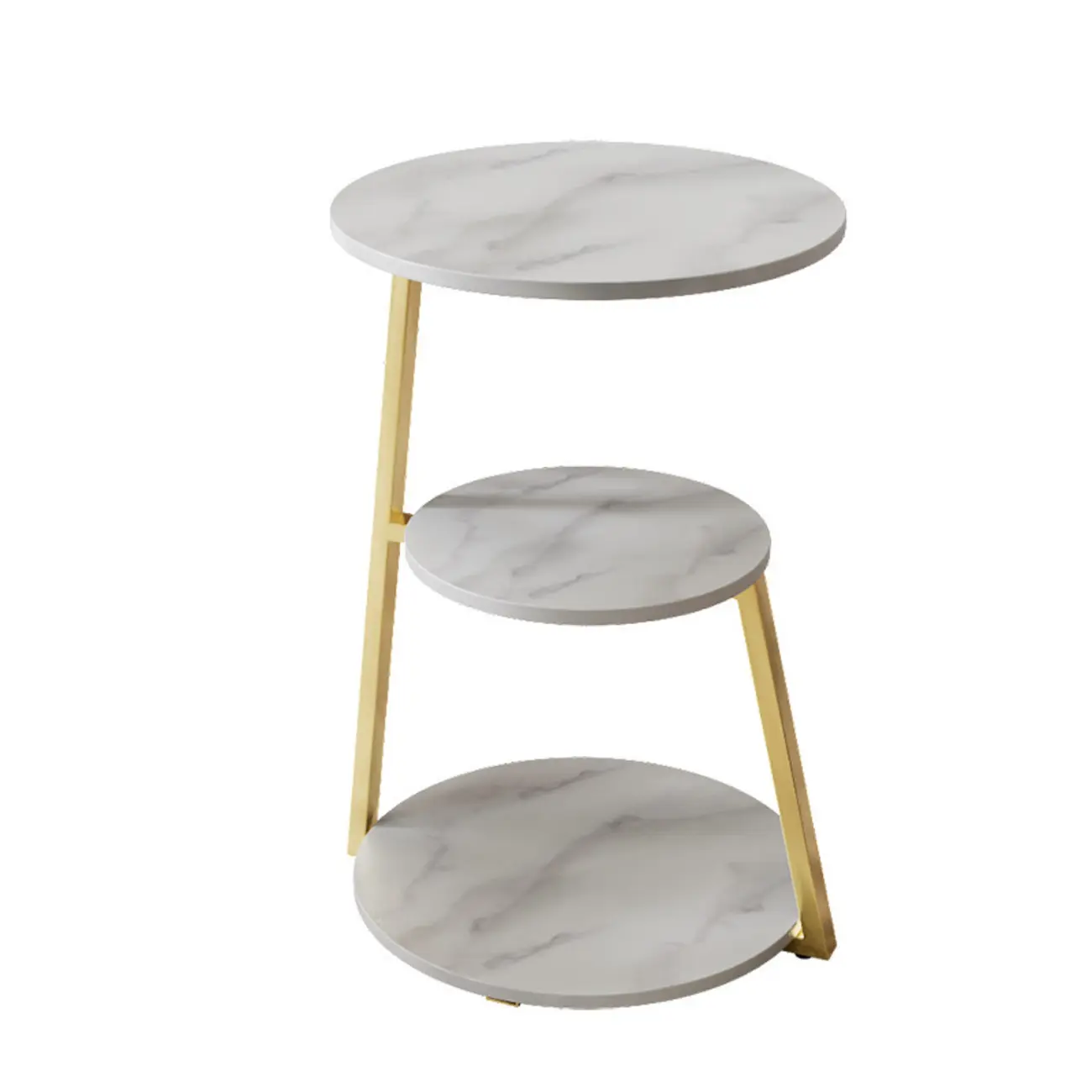 Modern Round Stone Side Table with 3-Tier Storage Shelves Image - 5 | homeyfad