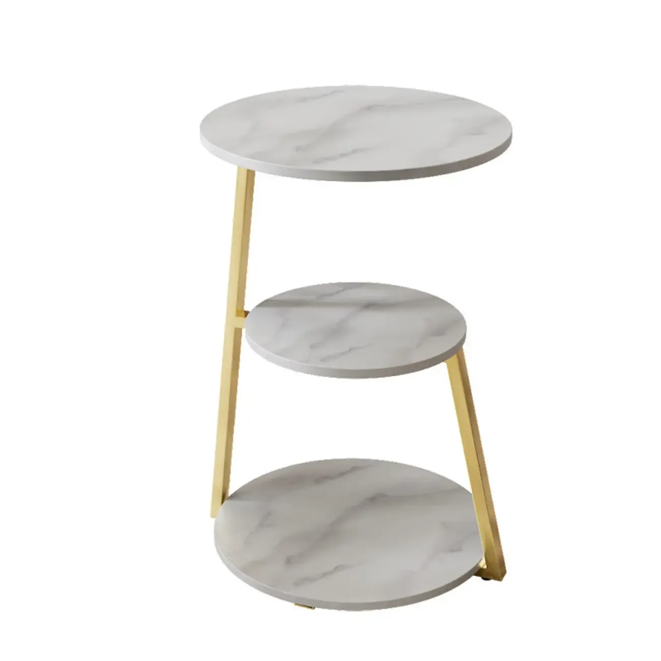 Modern Round Stone Side Table with 3-Tier Storage Shelves Image - 5