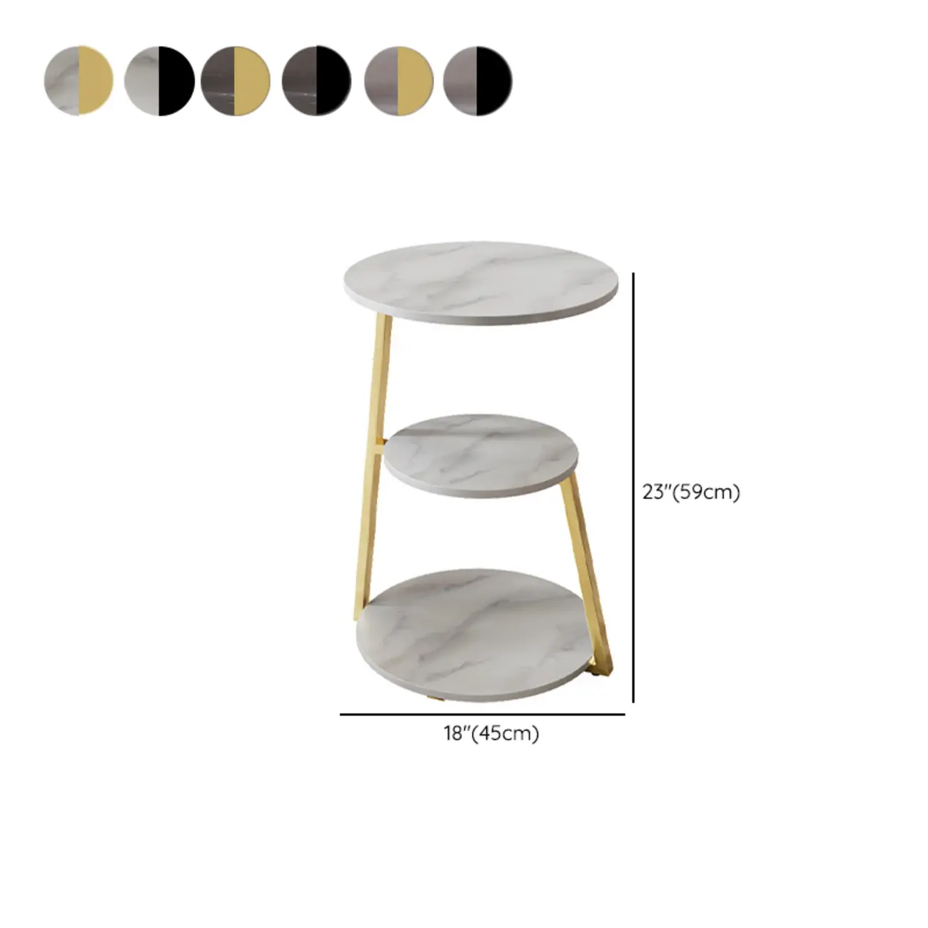 Modern Round Stone Side Table with 3-Tier Storage Shelves #size | homeyfad