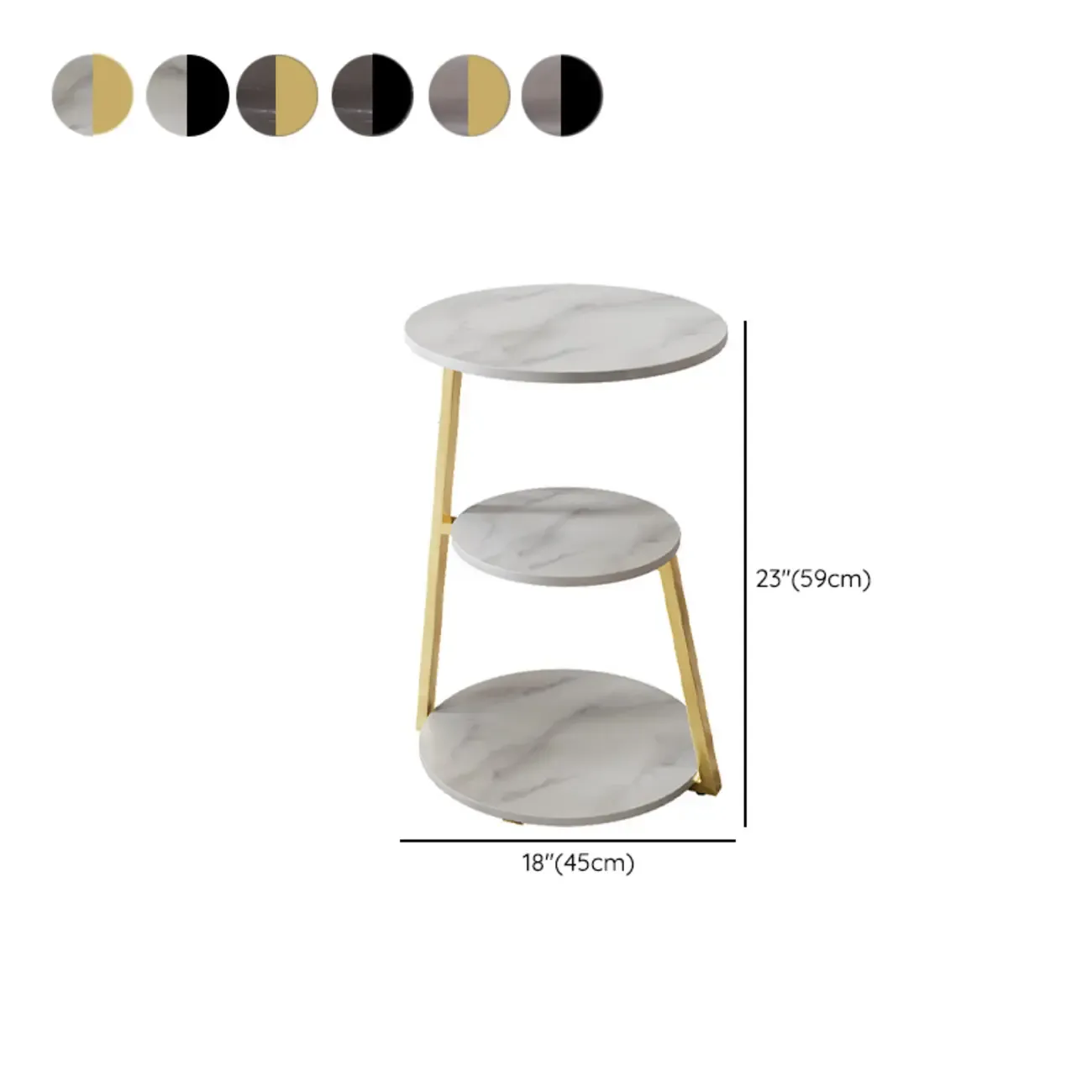 Modern Round Stone Side Table with 3-Tier Storage Shelves #size