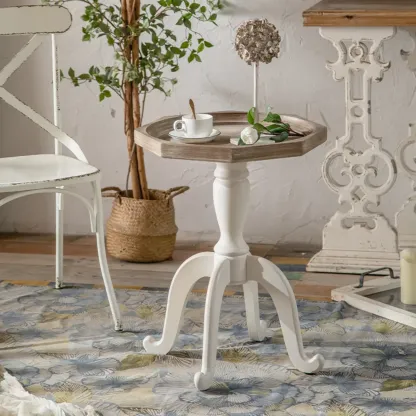 Rustic Wood Accent Side Table with Tray Top for Living Room Image - 12