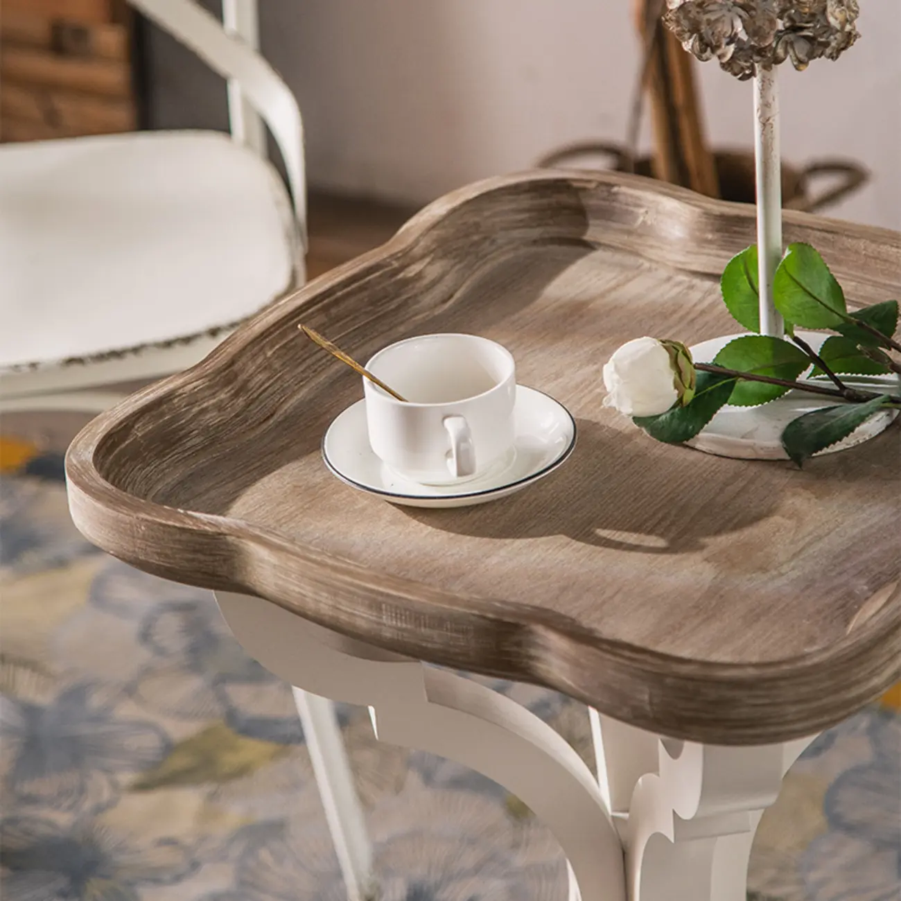 Rustic Wood Accent Side Table with Tray Top for Living Room Image - 7 | homeyfad