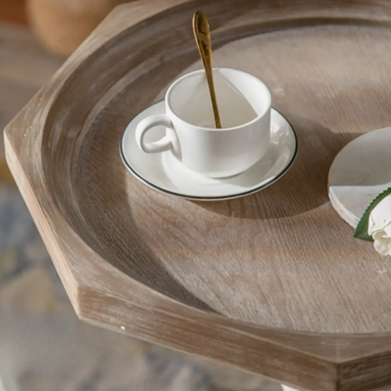 Rustic Wood Accent Side Table with Tray Top for Living Room Image - 6