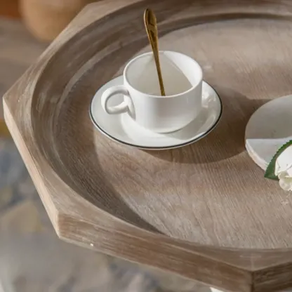 Rustic Wood Accent Side Table with Tray Top for Living Room Image - 6