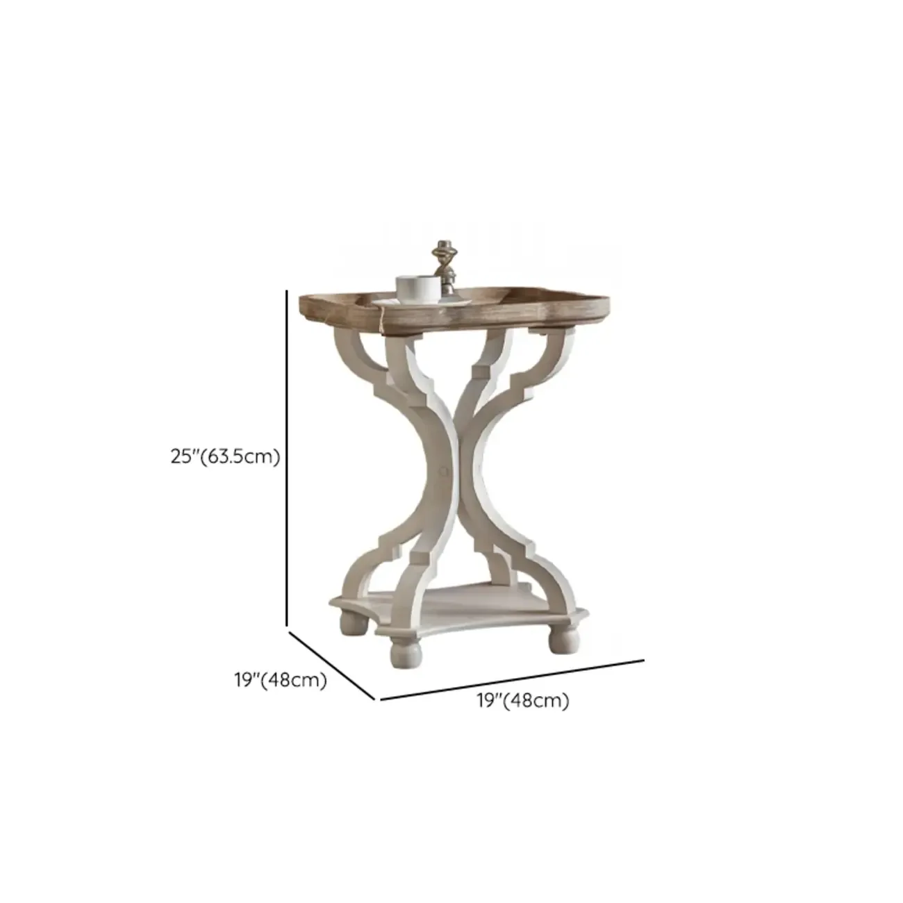 Rustic Wood Accent Side Table with Tray Top for Living Room #size