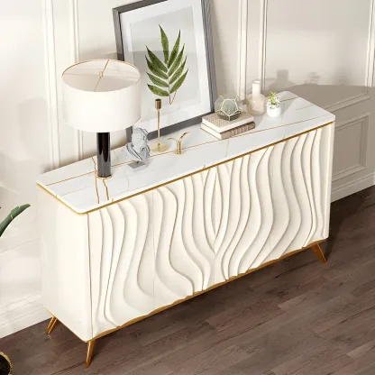 Glam Off-White Wooden Sideboard Cabinets with Carved Door Image - 4