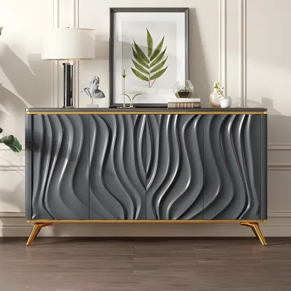 Glam Off-White Wooden Sideboard Cabinets with Carved Door Image - 6
