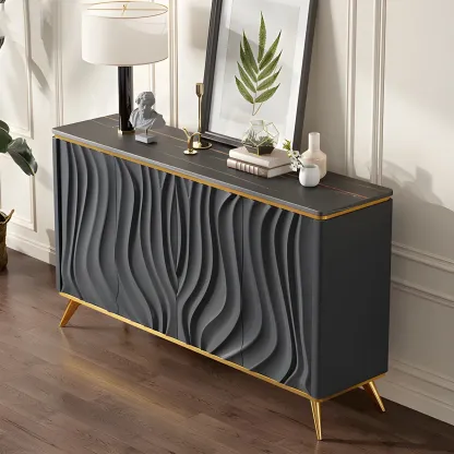 Glam Off-White Wooden Sideboard Cabinets with Carved Door Image - 8