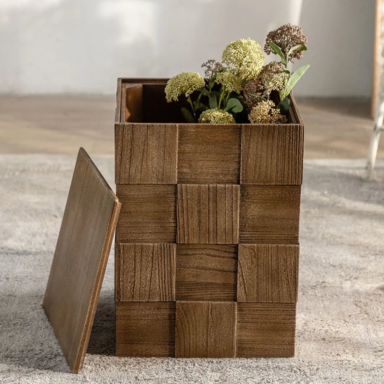 Rectangle Wood Drum End Table with Storage for Living Room Image - 2 | homeyfad