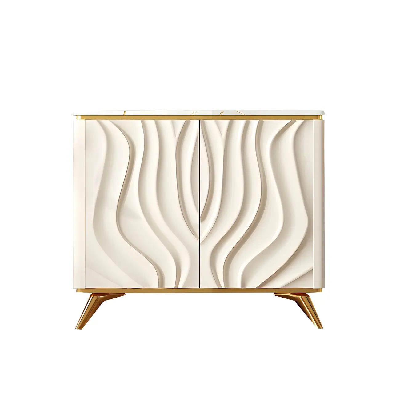 Glam Off-White Wooden Sideboard Cabinets with Carved Door Image - 9 | homeyfad