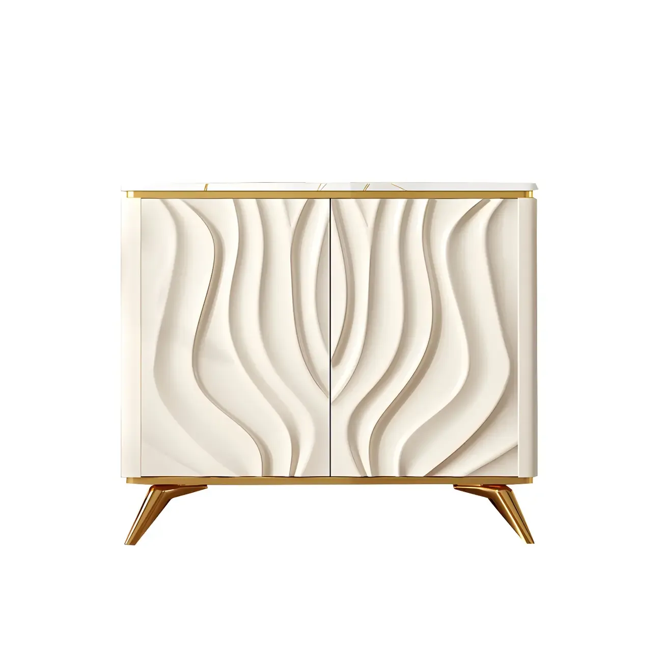 Glam Off-White Wooden Sideboard Cabinets with Carved Door Image - 9