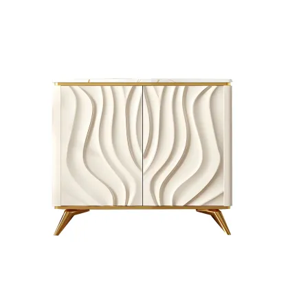 Glam Off-White Wooden Sideboard Cabinets with Carved Door Image - 9