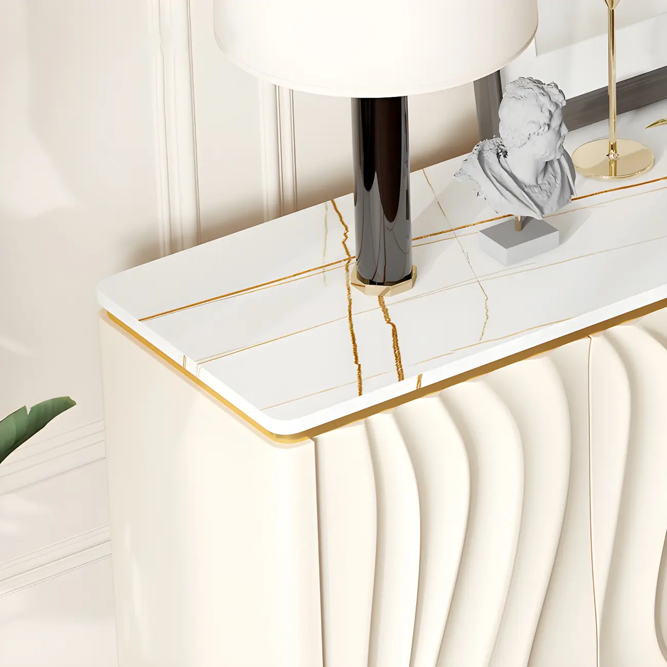 Glam Off-White Wooden Sideboard Cabinets with Carved Door Image - 10 | homeyfad