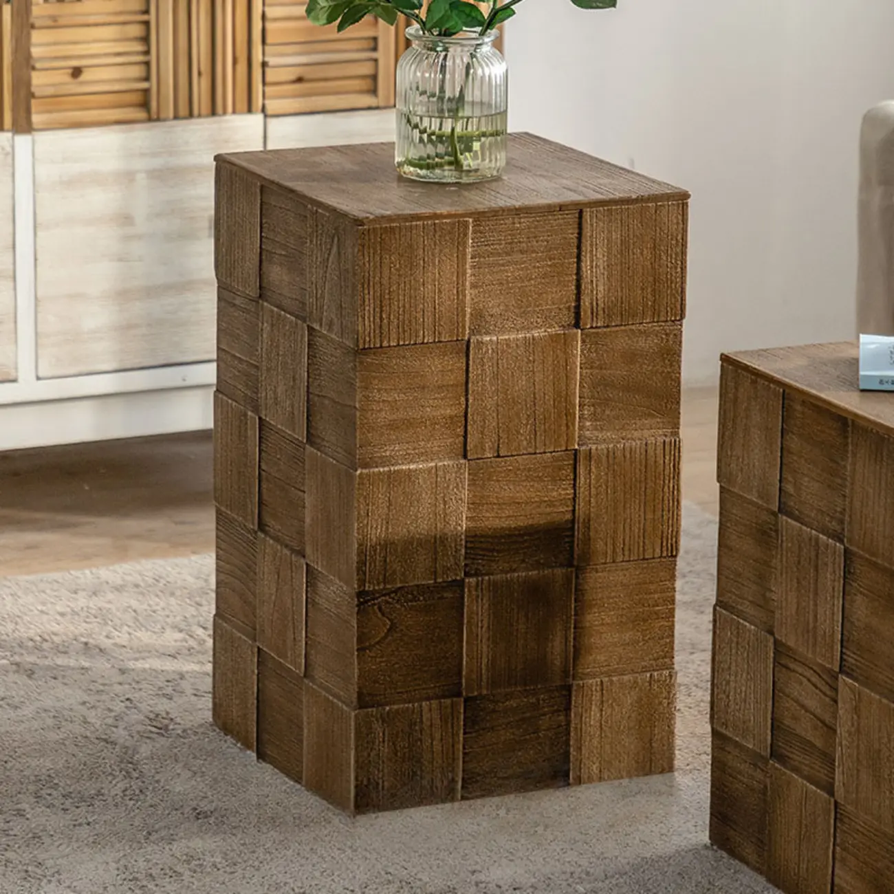 Rectangle Wood Drum End Table with Storage for Living Room Image - 4 | homeyfad