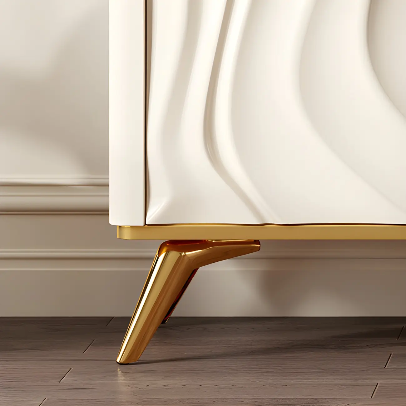 Glam Off-White Wooden Sideboard Cabinets with Carved Door Image - 11 | homeyfad