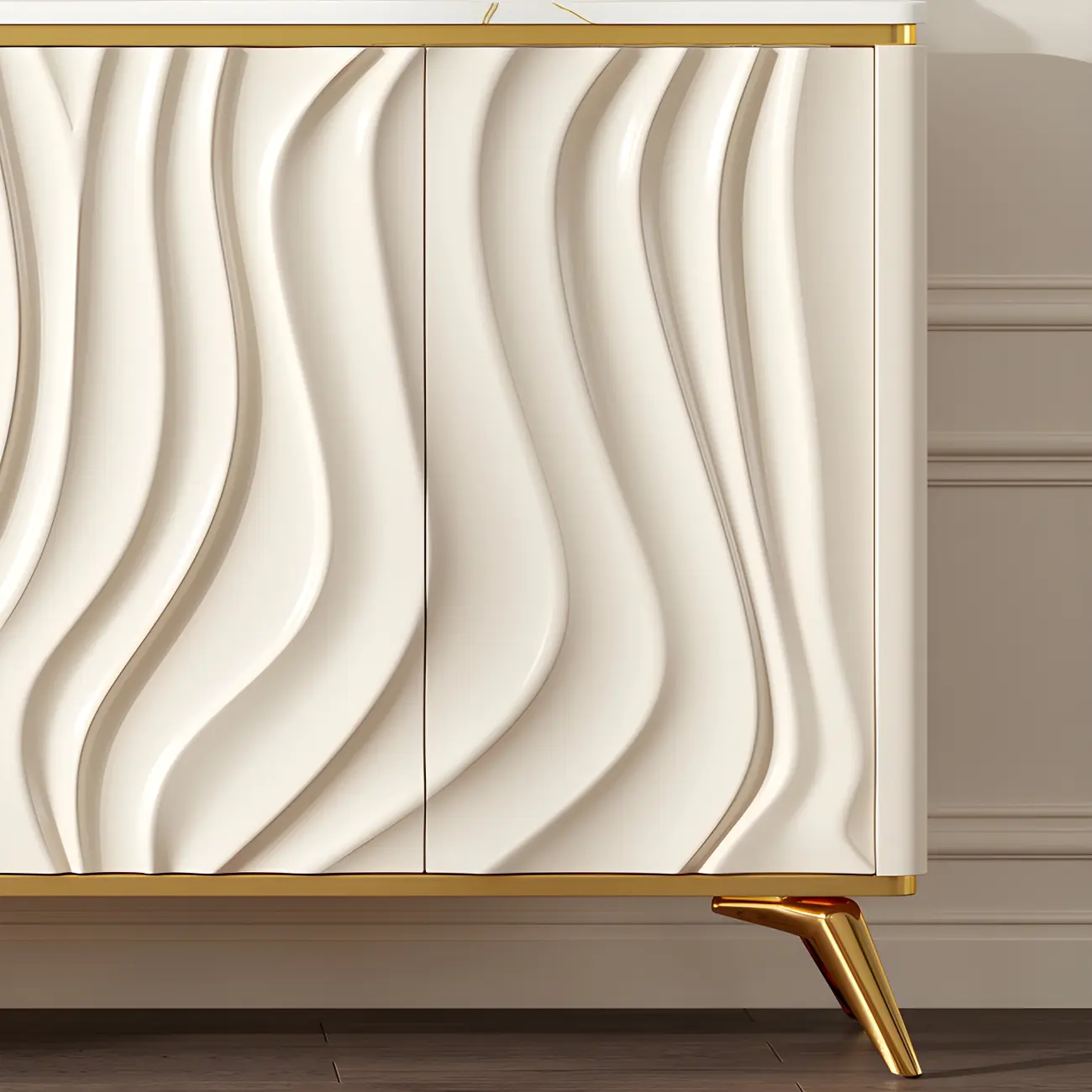 Glam Off-White Wooden Sideboard Cabinets with Carved Door Image - 12 | homeyfad