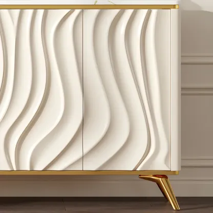 Glam Off-White Wooden Sideboard Cabinets with Carved Door Image - 12