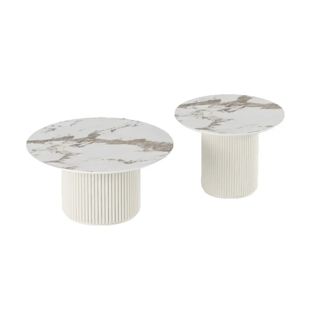 Modern White Nesting Coffee Table Set in Round Design Image - 4