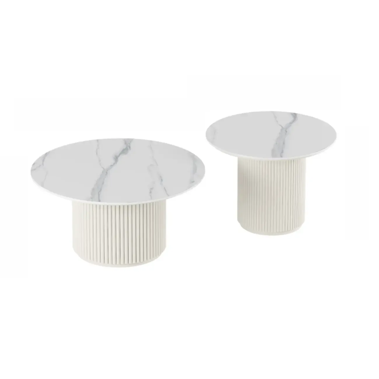 Modern White Nesting Coffee Table Set in Round Design Image - 5