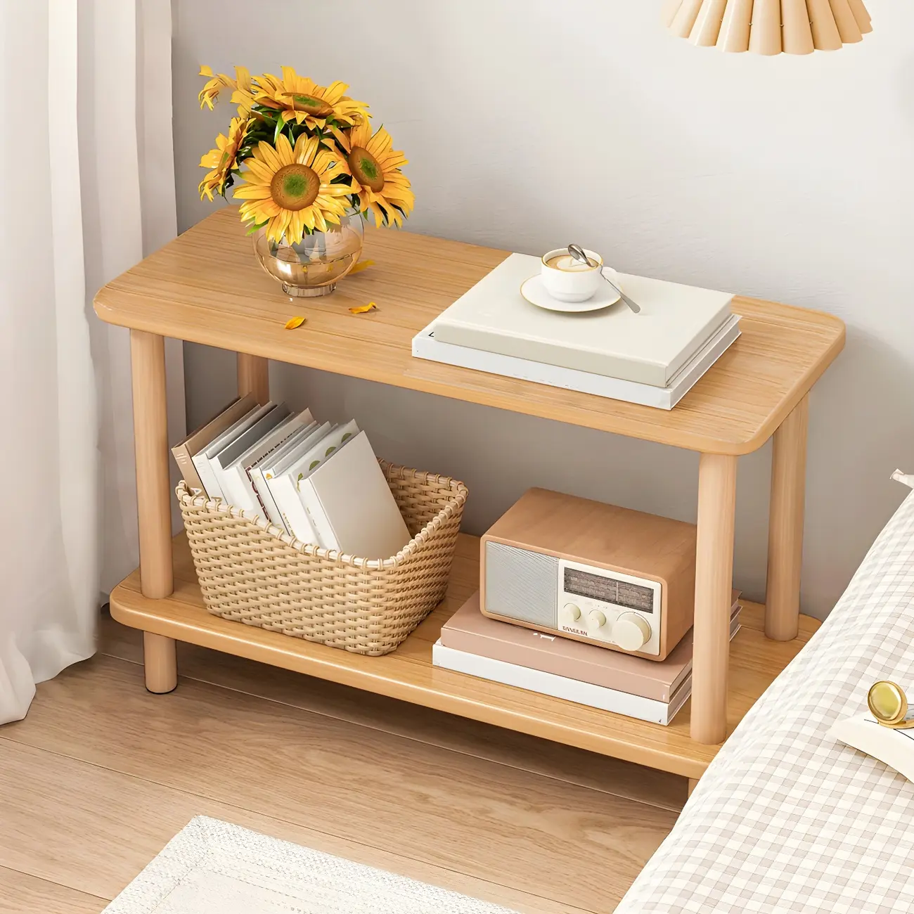 Rustic Wooden Bedside Table with Open Shelf Storage Image - 8 | homeyfad
