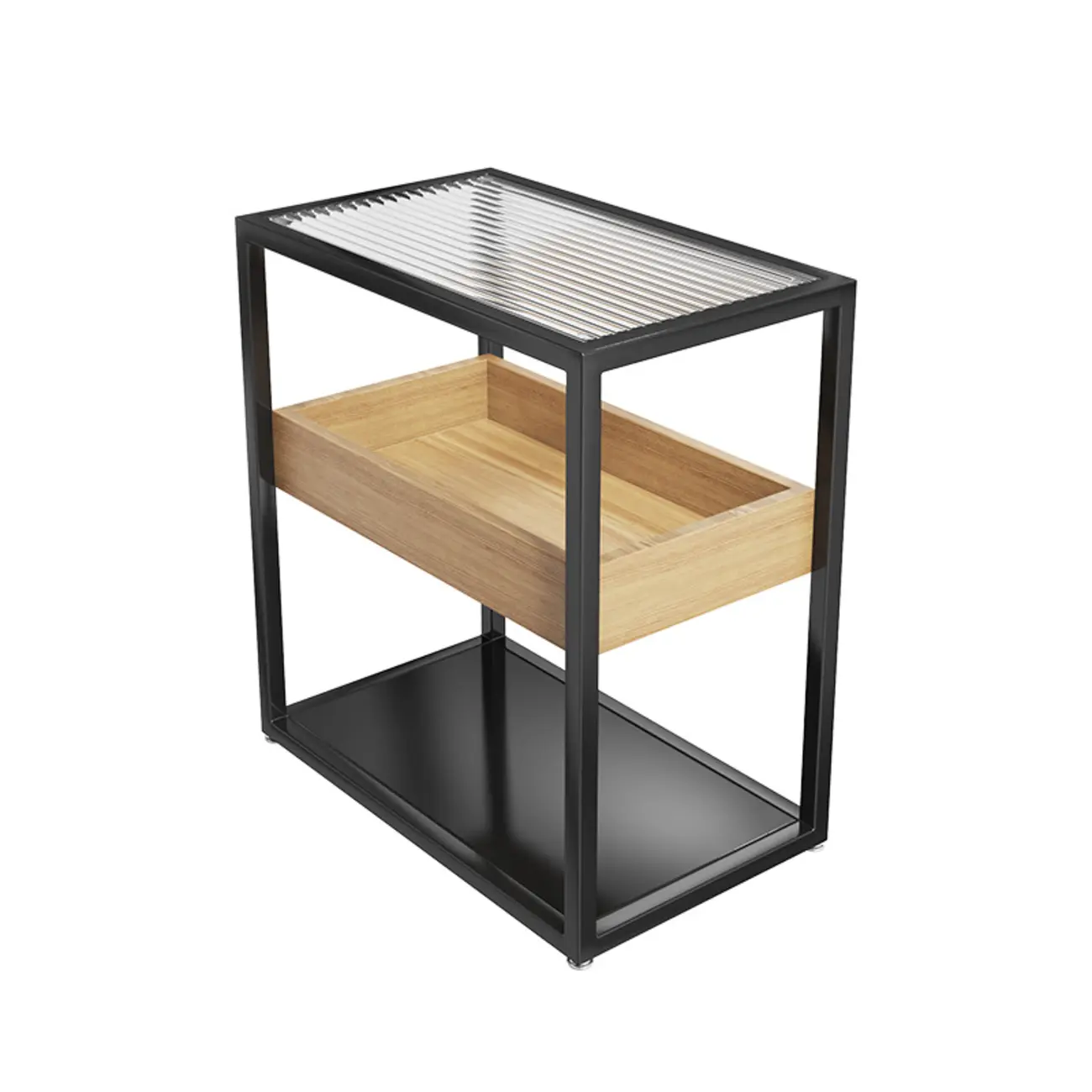 3-Tier Black Metal Frame Glass Top Side Table with Storage Image - 5 | homeyfad