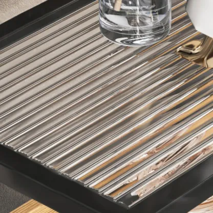 3-Tier Black Metal Frame Glass Top Side Table with Storage Image - 6