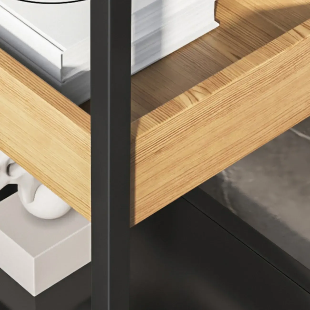 3-Tier Black Metal Frame Glass Top Side Table with Storage Image - 7