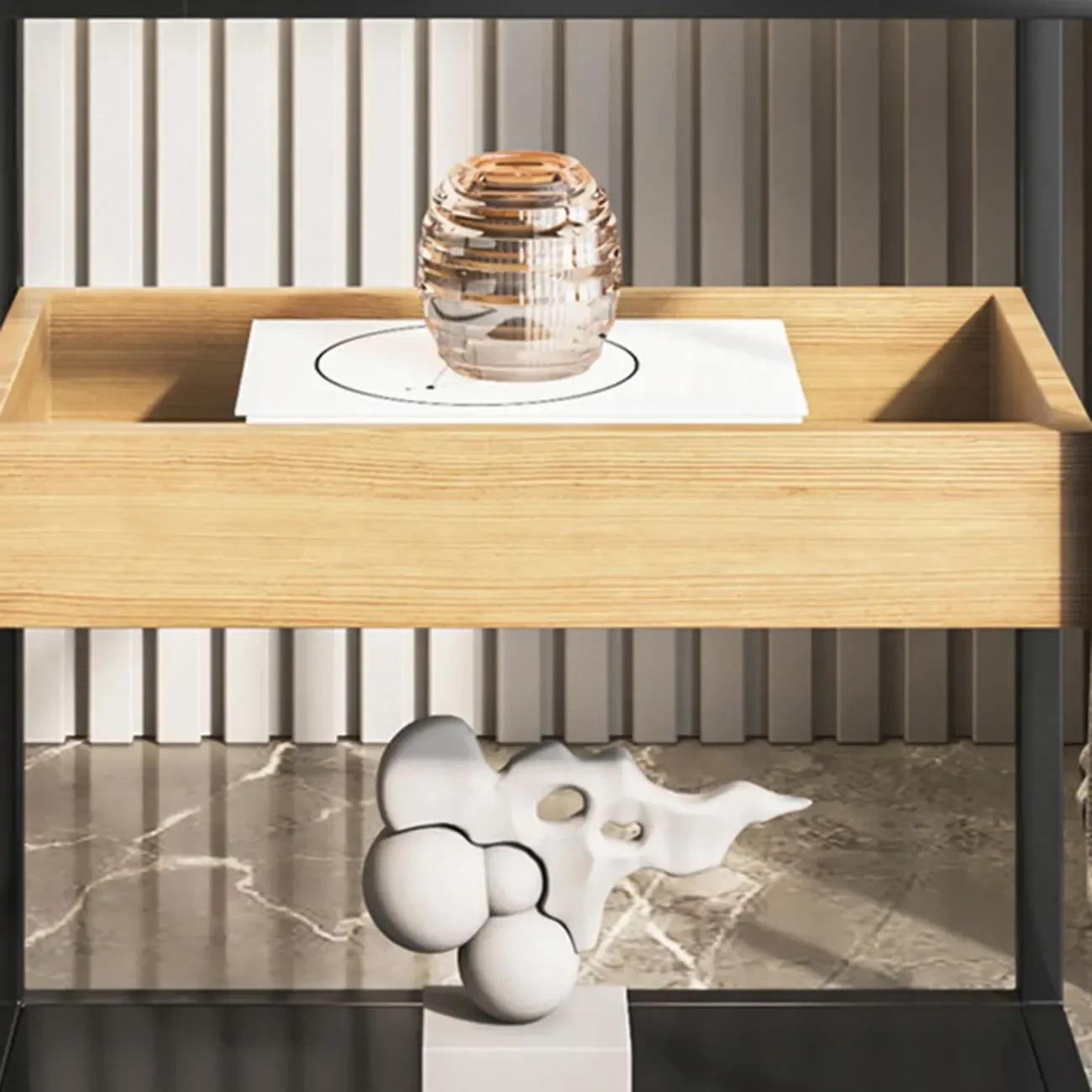 3-Tier Black Metal Frame Glass Top Side Table with Storage Image - 8