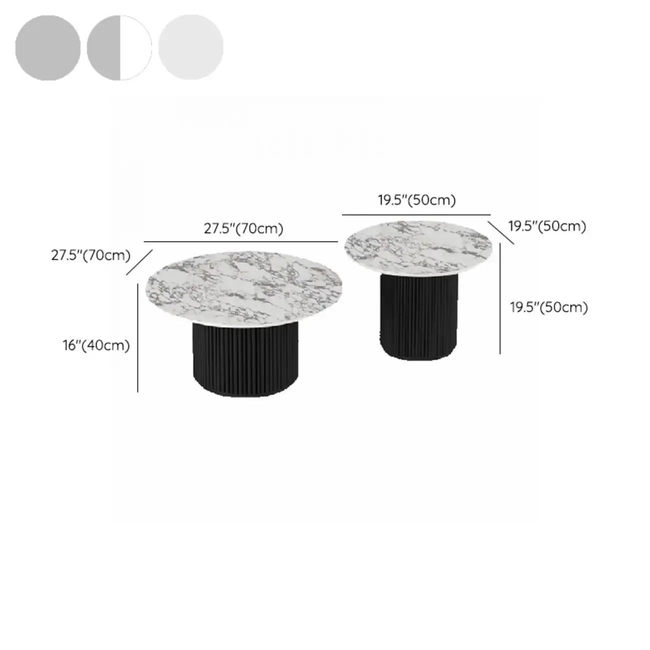Modern White Nesting Coffee Table Set in Round Design #size