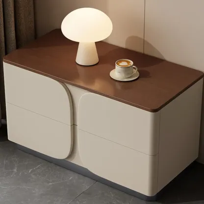 Modern Wooden Bedside Cabinet with Dual Drawers in Cream Image - 1