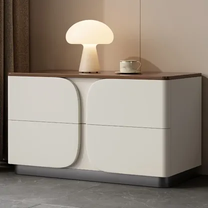 Modern Wooden Bedside Cabinet with Dual Drawers in Cream Image - 2