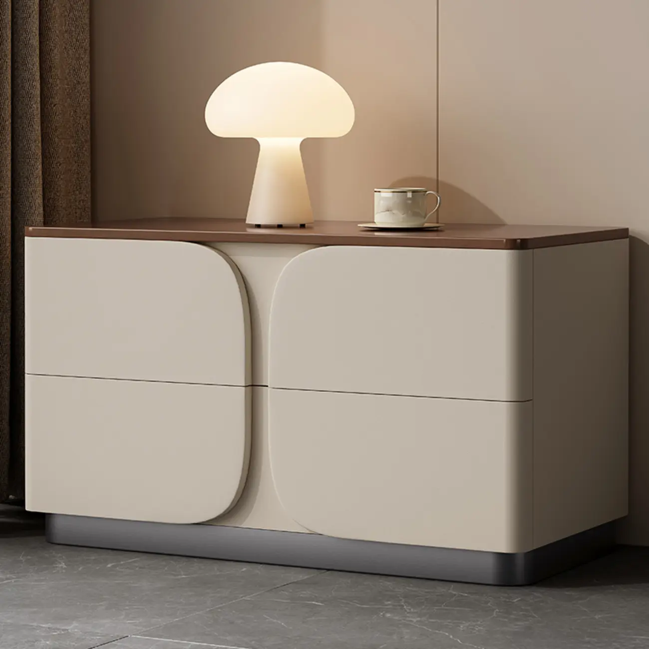 Modern Wooden Bedside Cabinet with Dual Drawers in Cream Image - 3 | homeyfad