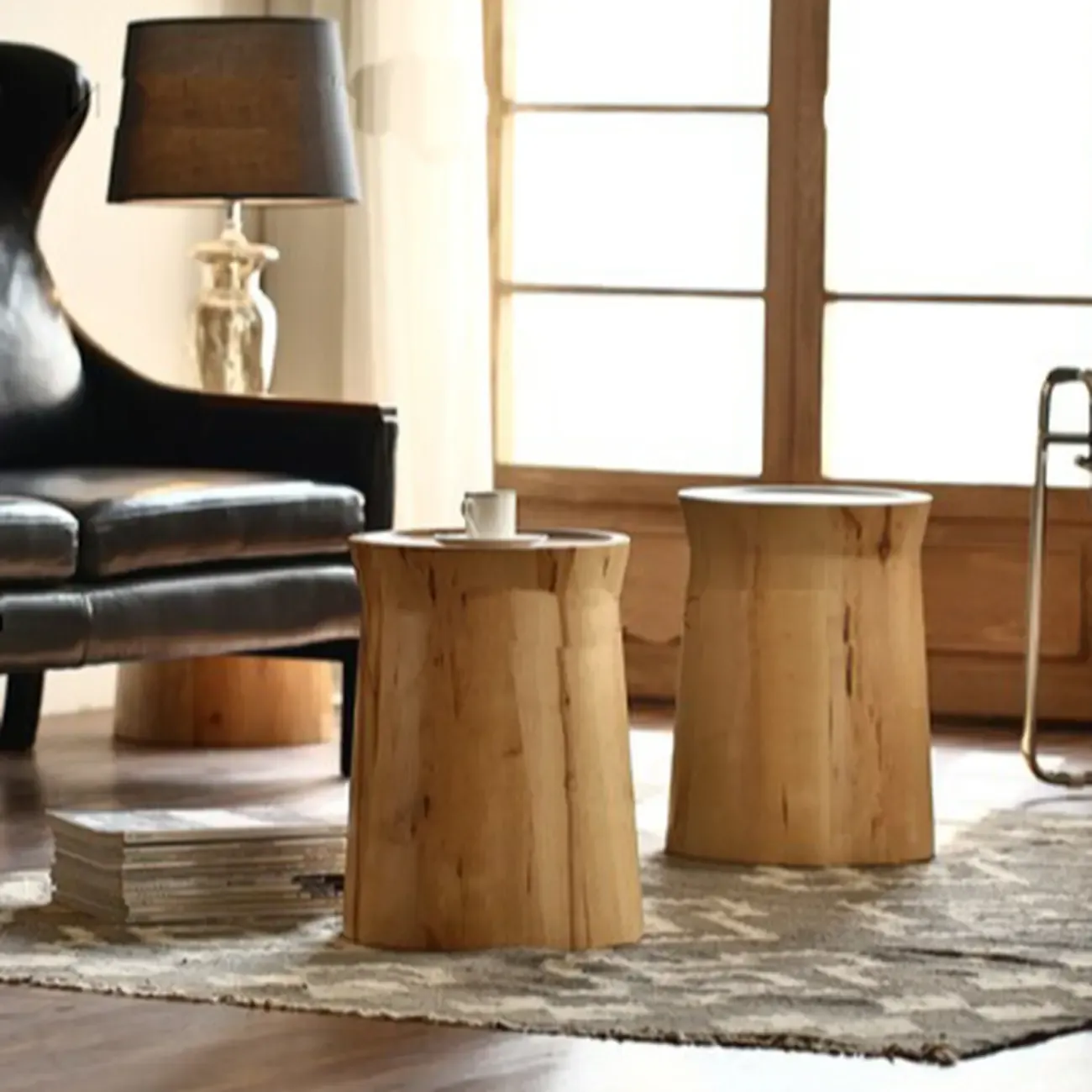 Natural Wood Small Round End Table for Living Room Image - 3