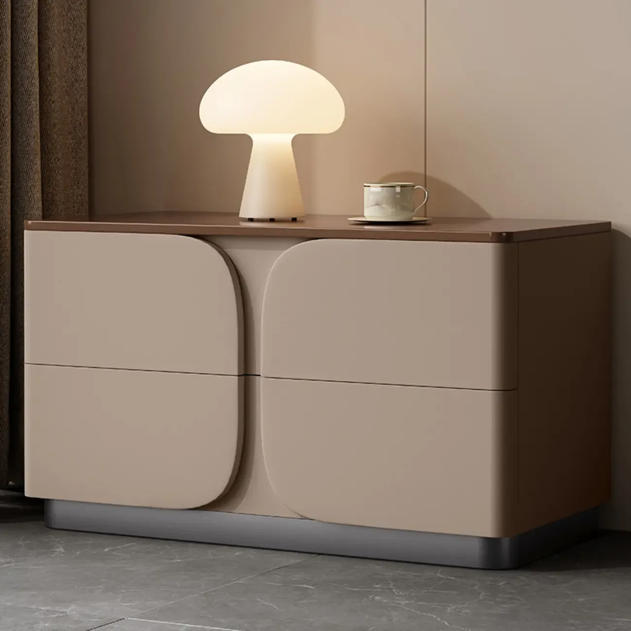 Modern Wooden Bedside Cabinet with Dual Drawers in Cream Image - 14