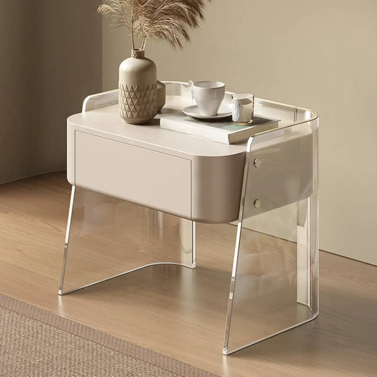 Modern Design White Plastic Bedside Table with Storage Drawer Image - 1