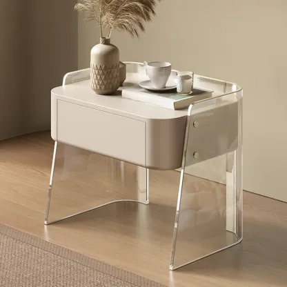 Modern Design White Plastic Bedside Table with Storage Drawer Image - 1