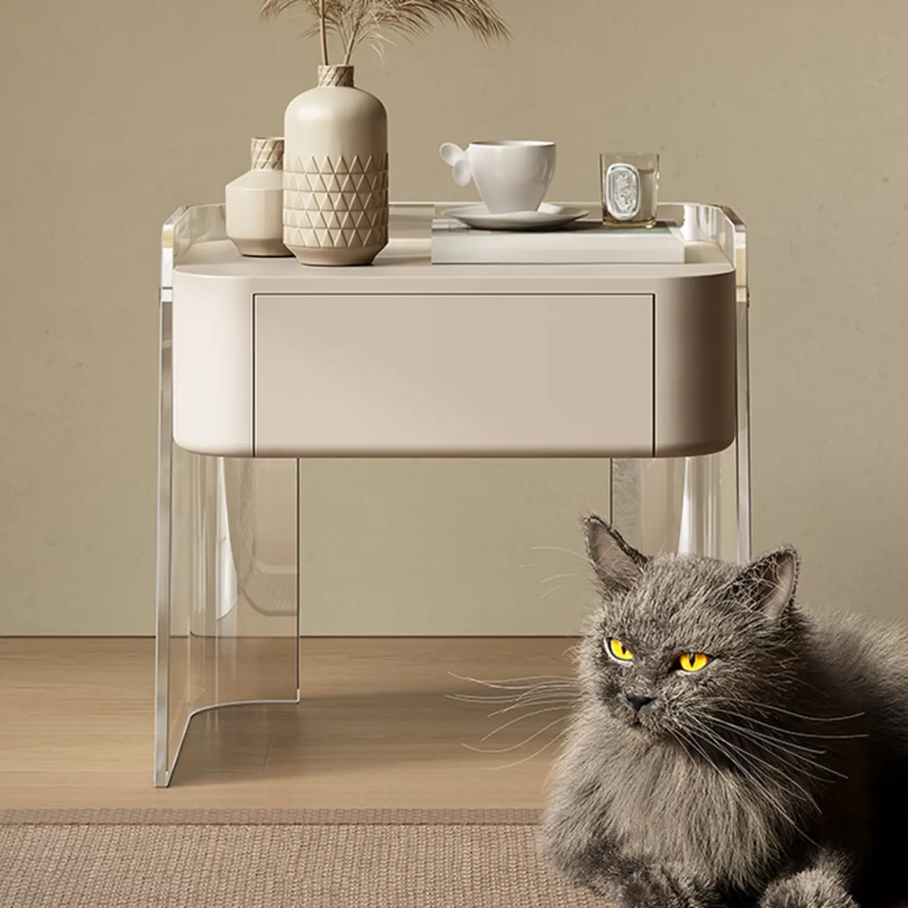 Modern Design White Plastic Bedside Table with Storage Drawer Image - 3 | homeyfad