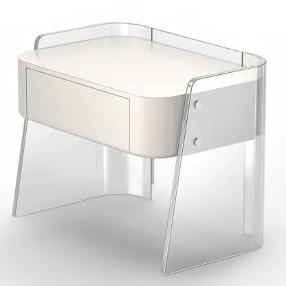 Modern Design White Plastic Bedside Table with Storage Drawer Image - 4