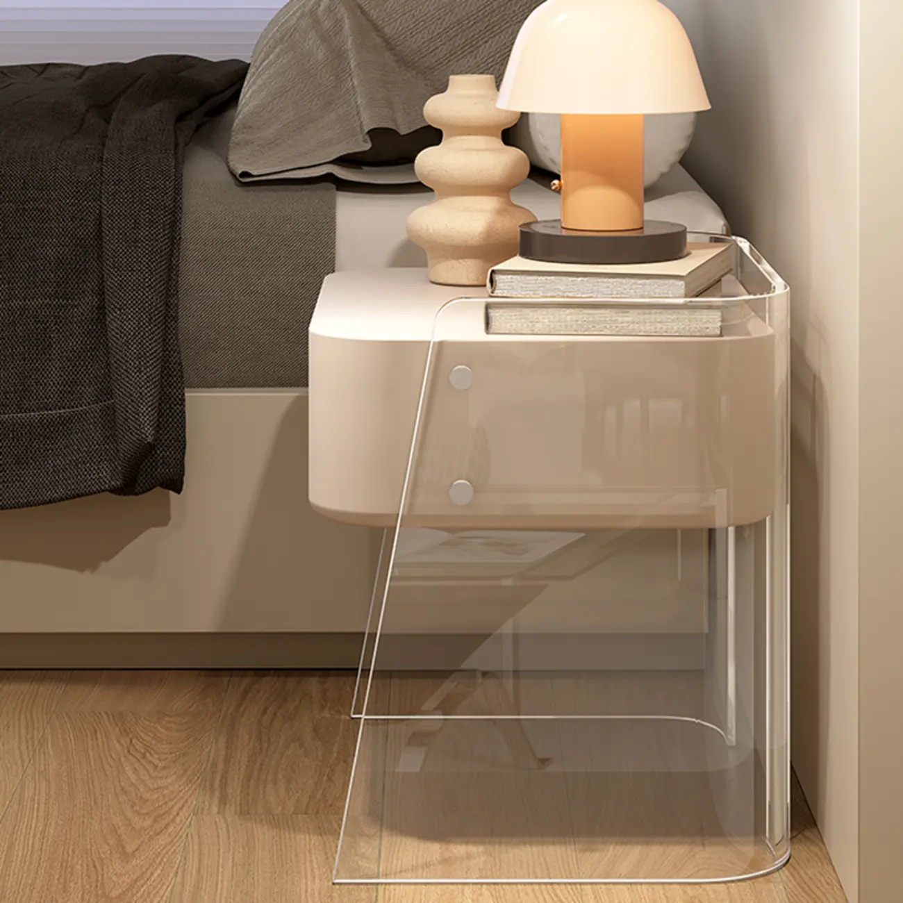 Modern Design White Plastic Bedside Table with Storage Drawer Image - 5 | homeyfad