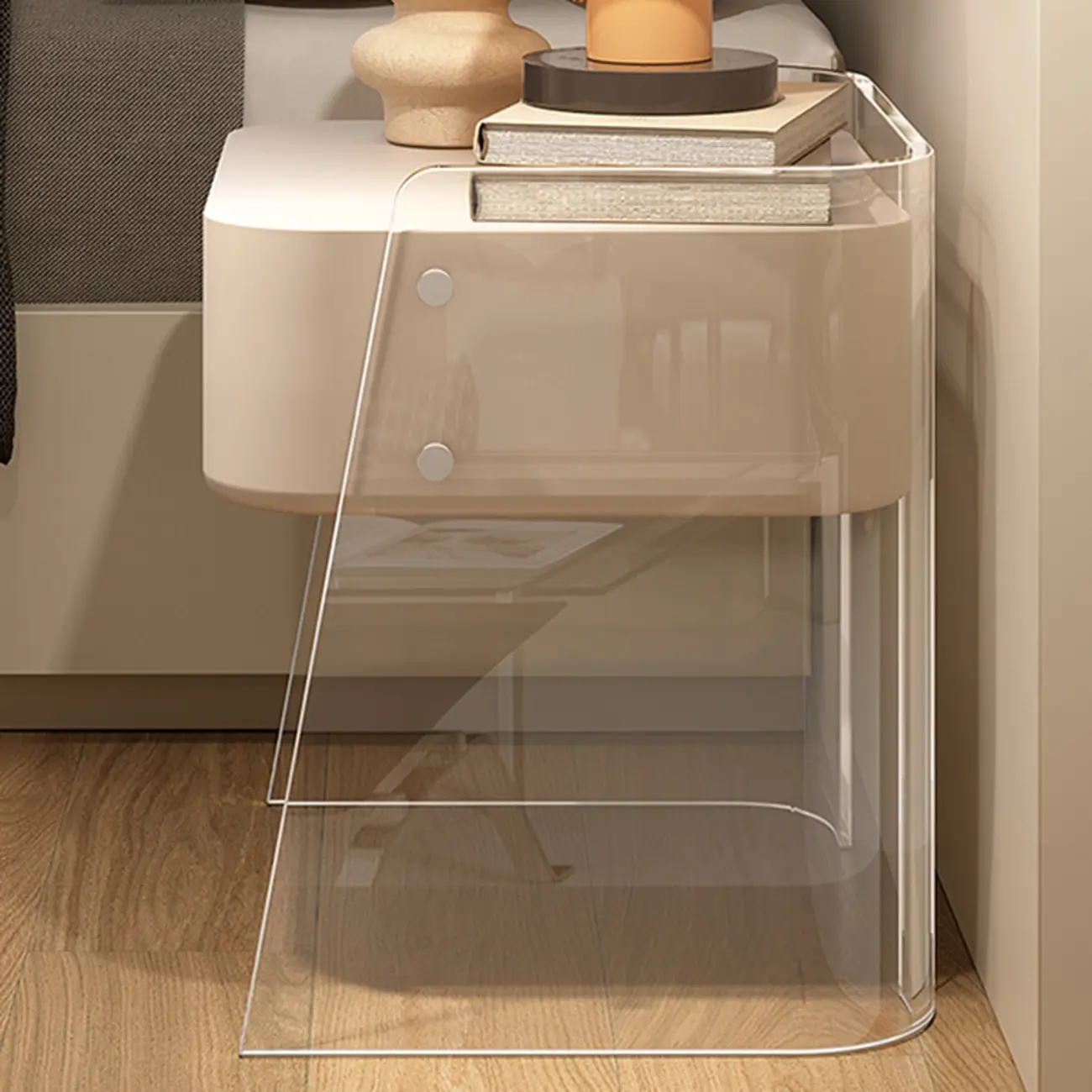 Modern Design White Plastic Bedside Table with Storage Drawer Image - 7 | homeyfad