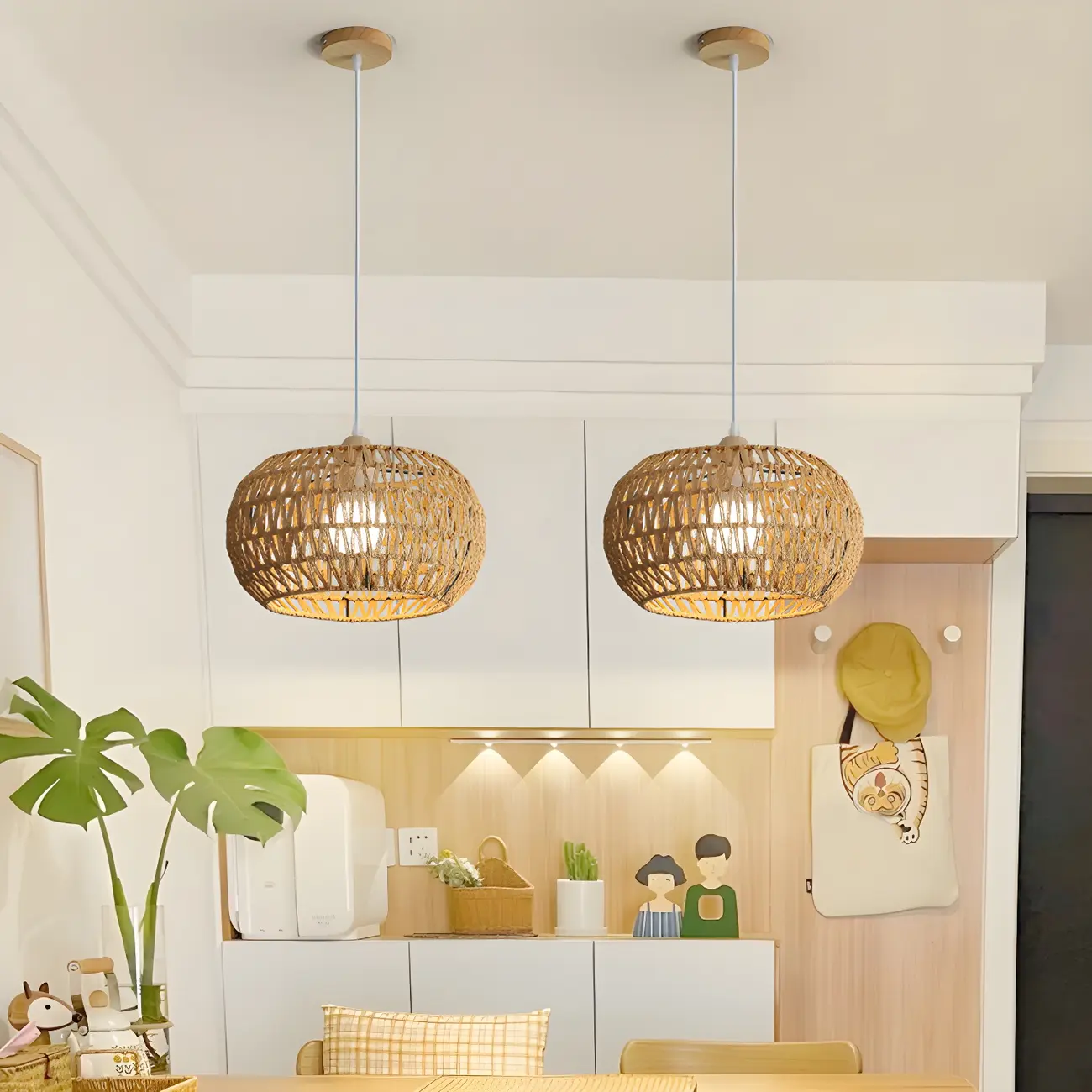 Natural Brown Rattan Pendant Lantern for Modern Dining Decor Image - 1 | homeyfad