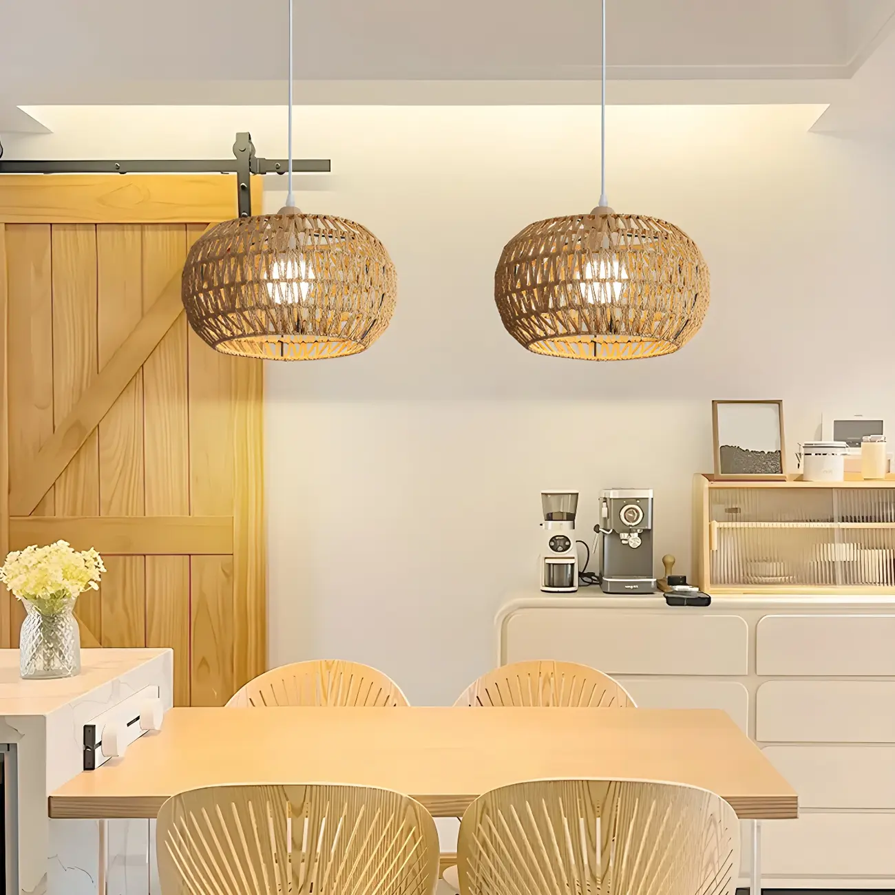 Natural Brown Rattan Pendant Lantern for Modern Dining Decor Image - 3 | homeyfad
